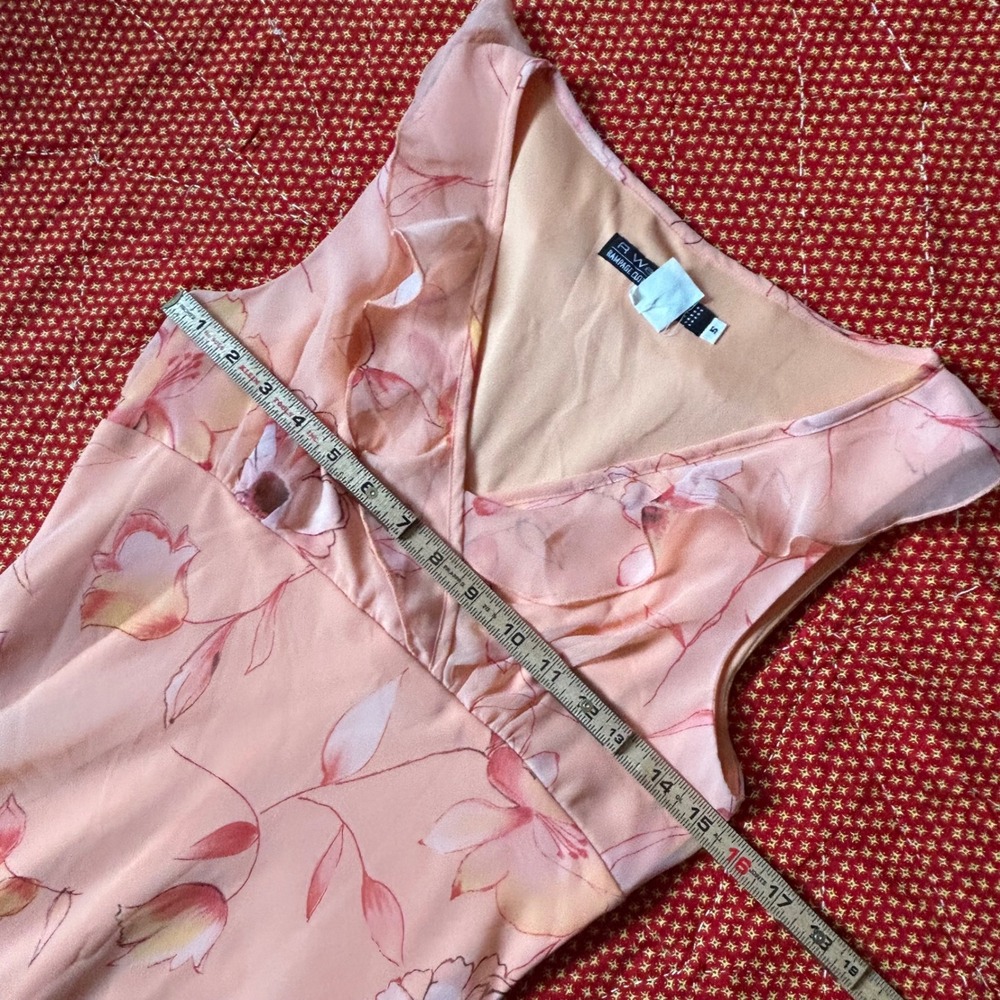 Rampage R Wear Vintage 90s Peach Floral Mesh Overlay Ruffle Mini Dress Small - Picture 6 of 8